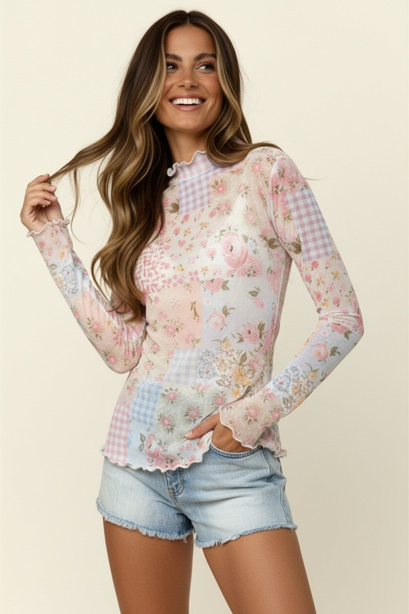 Sweet Patchwork Mesh Top - EOS Final Sale
