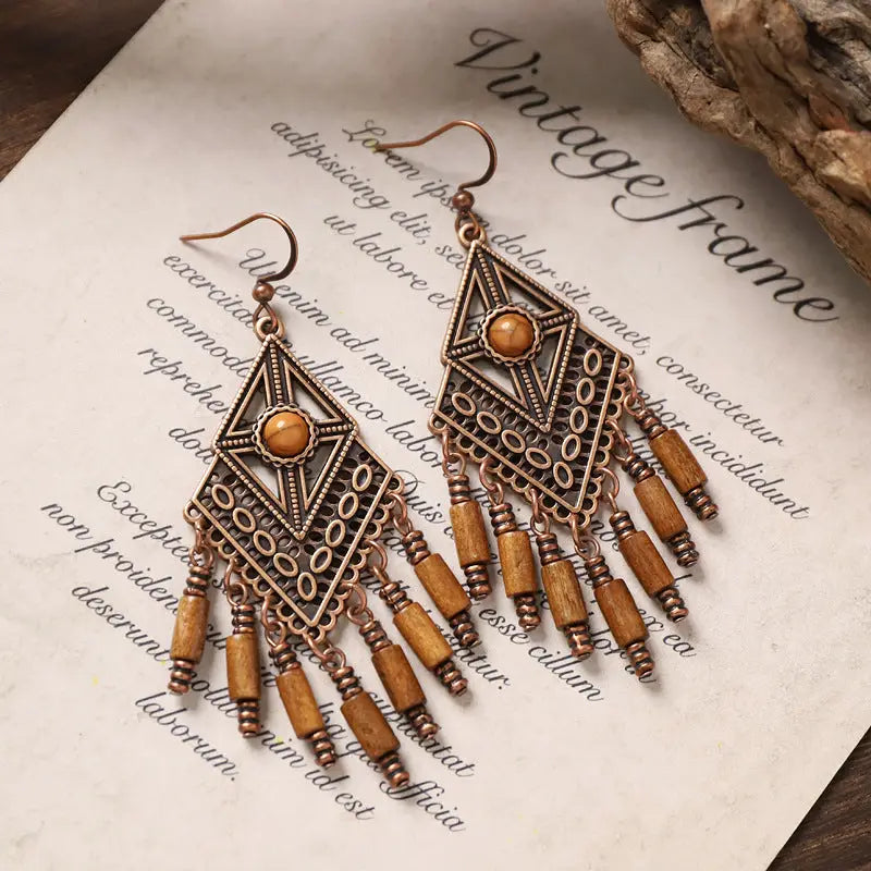 Diamond Boho Wooden Earring