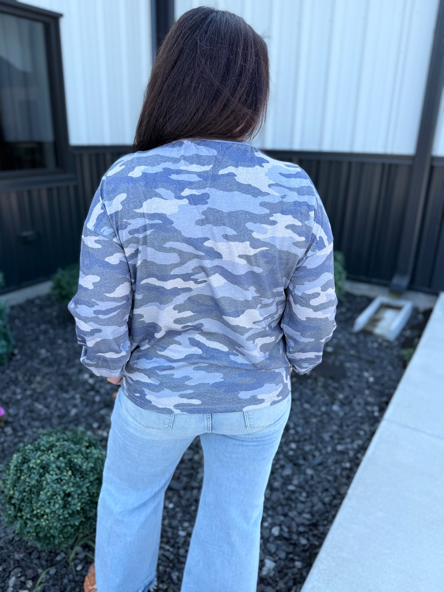 Camouflage Print Long Sleeve Casual Top