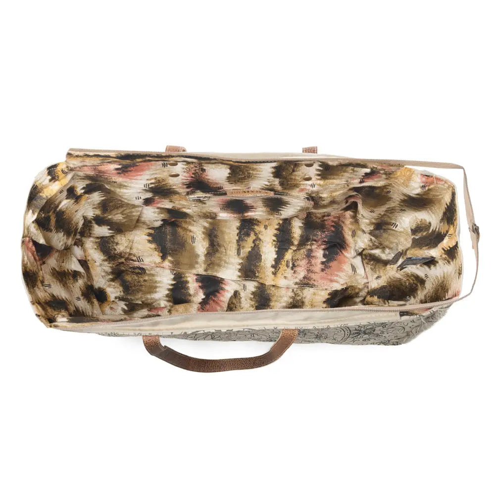 Myra: Wildmandala Weekender Bag For Women in Ivory with Vintage Print Detail