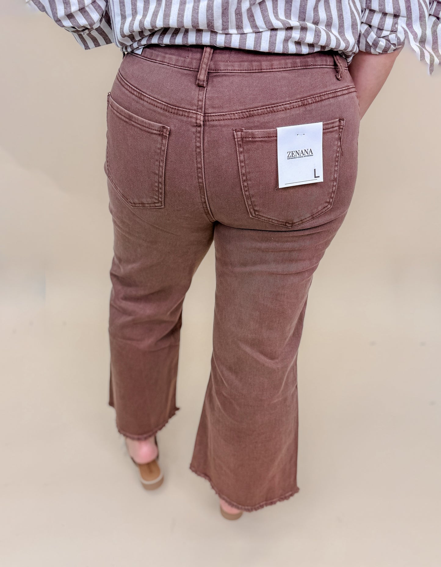 Acid Washed High Waist Frayed Hem Straight Pants