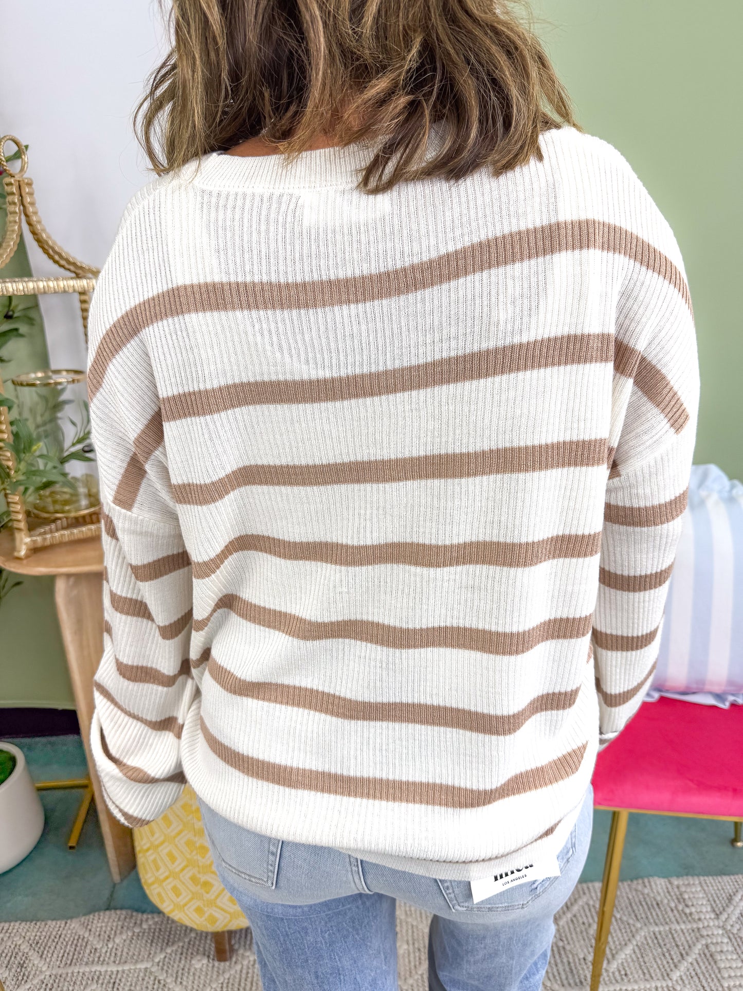 Bold Stripe Drop-Shoulder Pullover Sweater