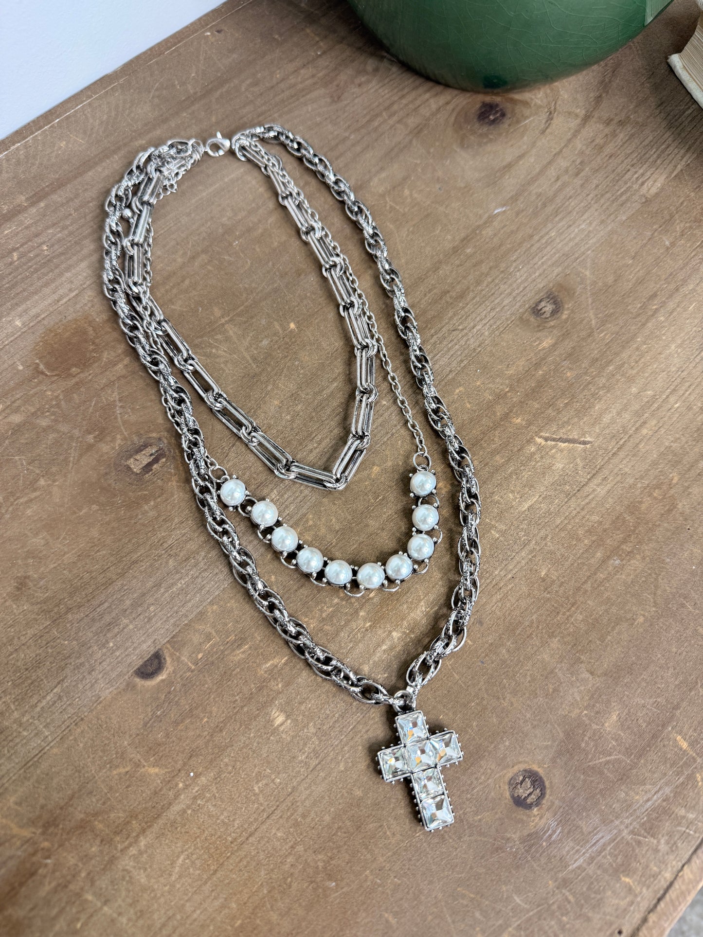 Cowgirl Grace & Glam Silvertone and Pearl Layered Necklace