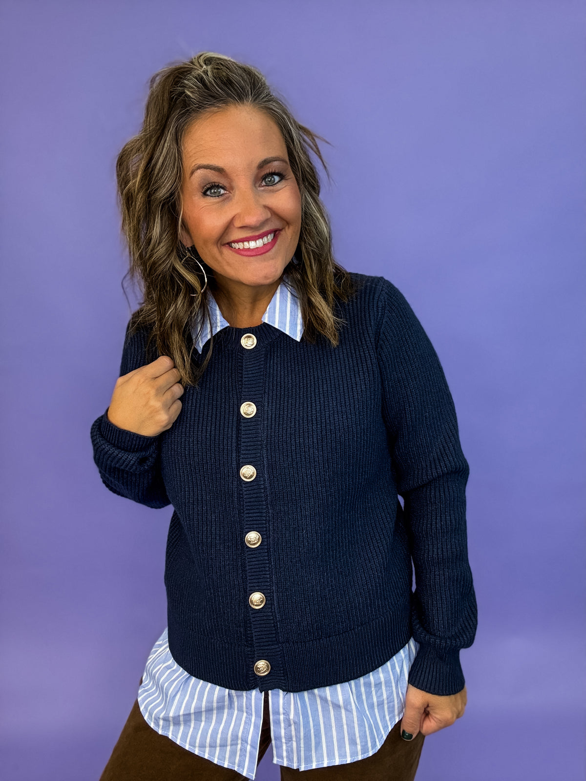 Layer It On Shirt Cardigan - Indigo