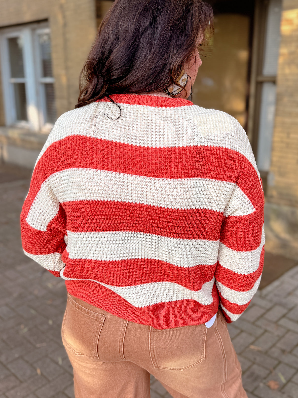 Loose Fit Striped Round Neck Long Sleeve Sweater - EOS Final Sale