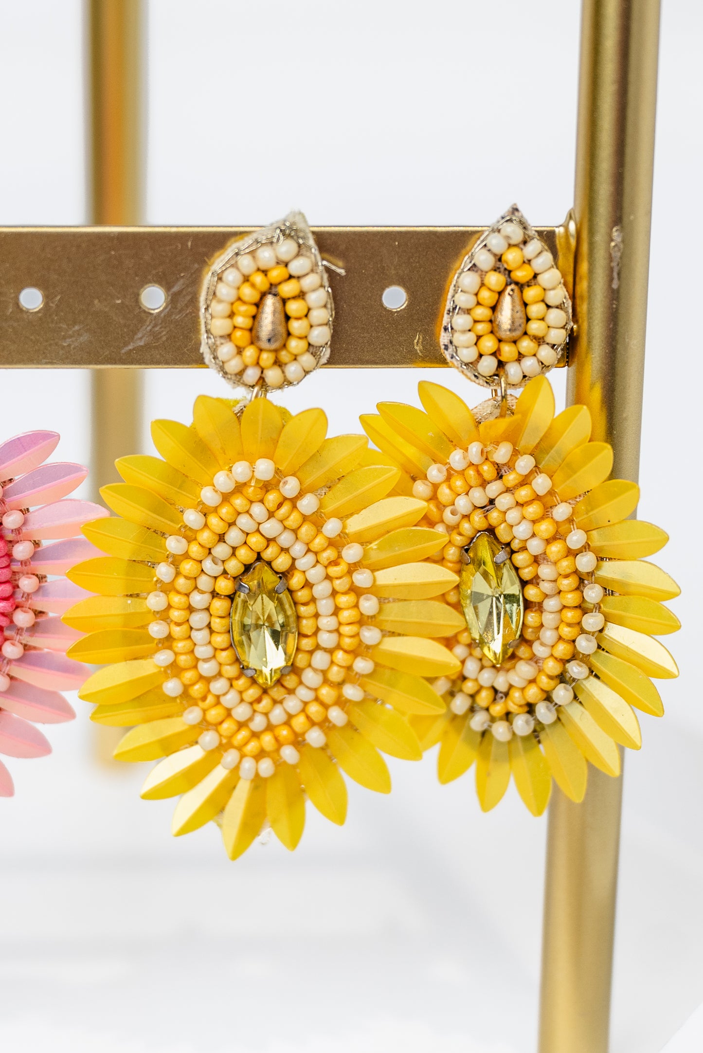 Oval Seed Bead & Sequence Trim Earrings