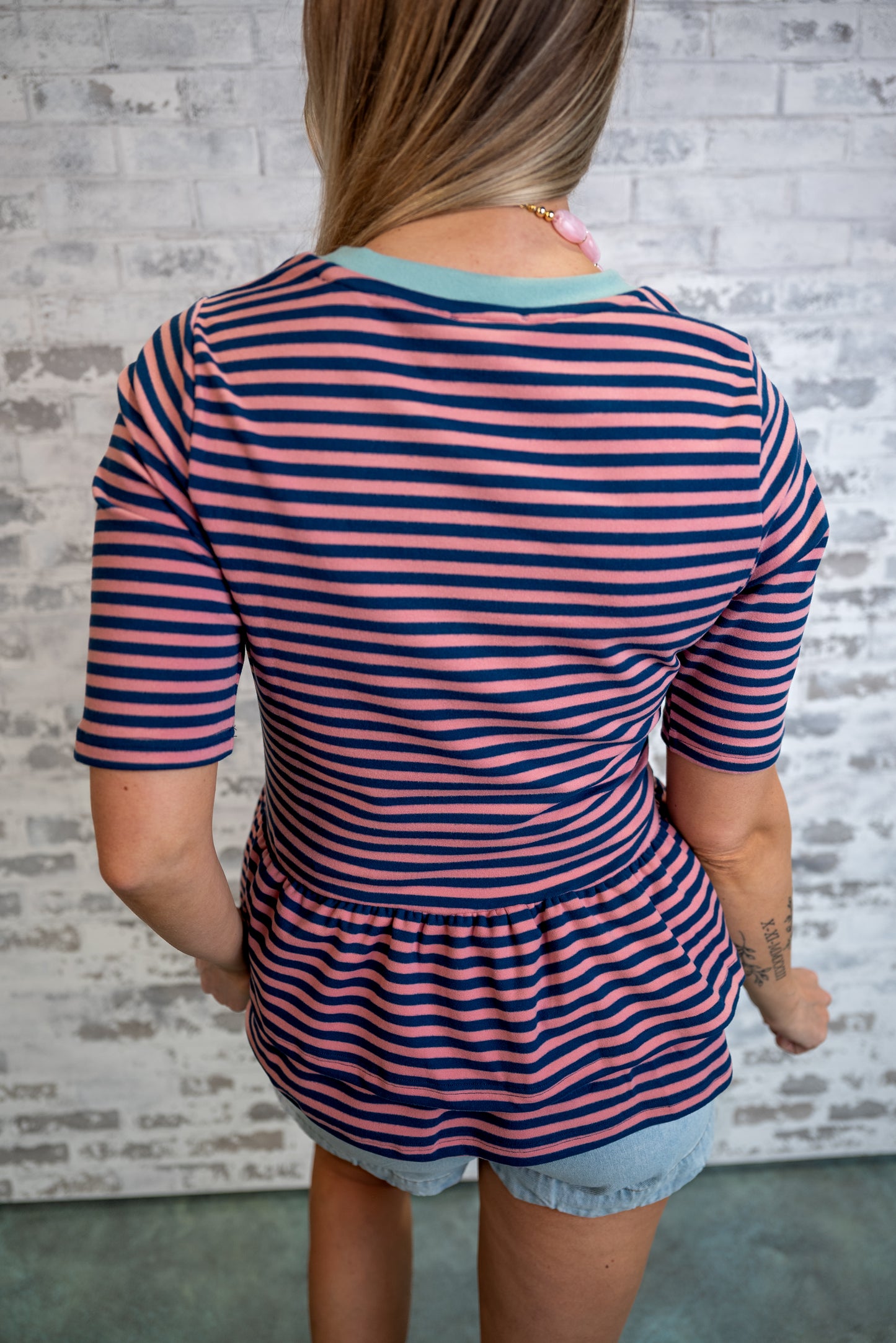Striped Peplum Knit Top - Berry Final Sale