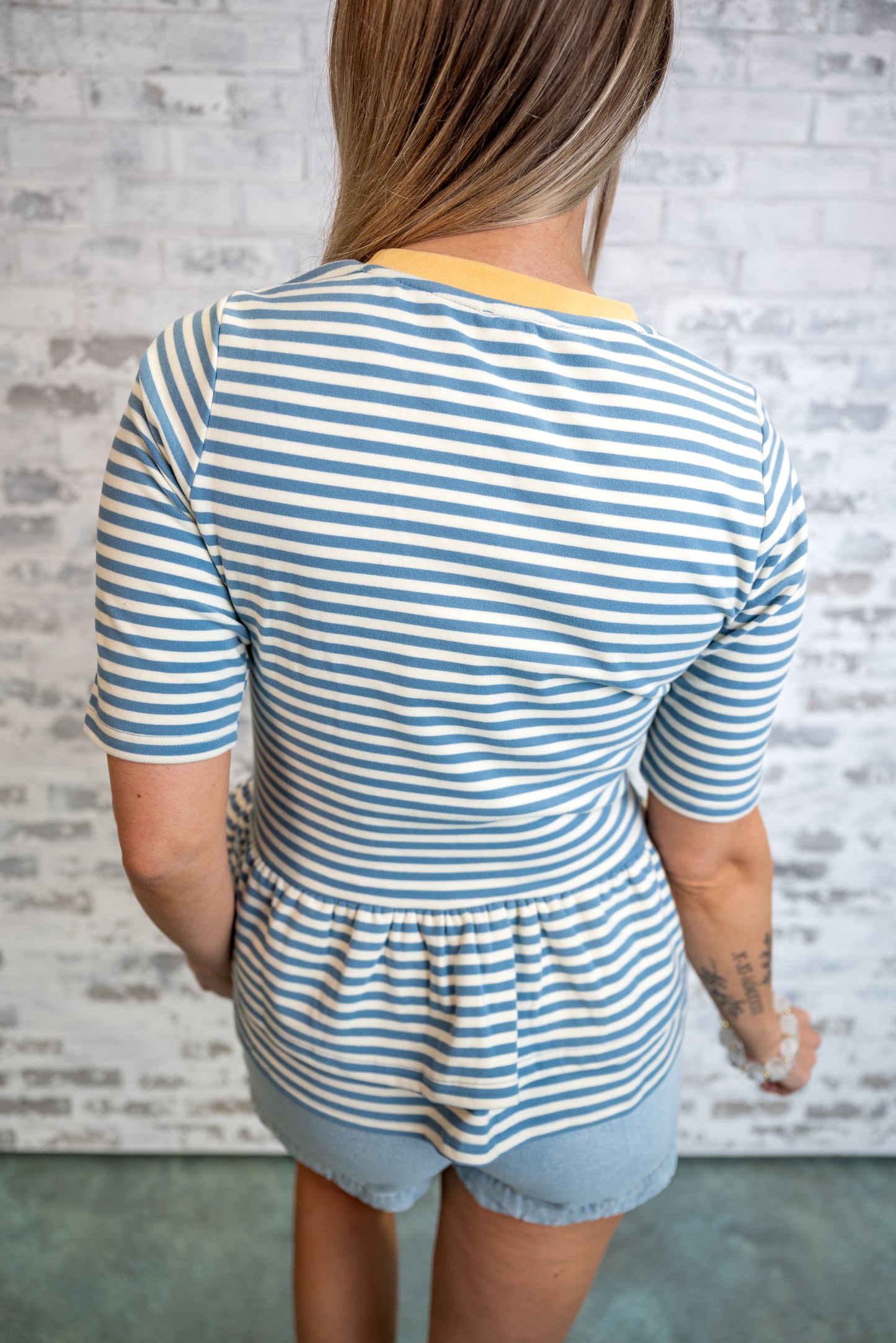 Striped Peplum Knit Top - Ivory FINAL SALE