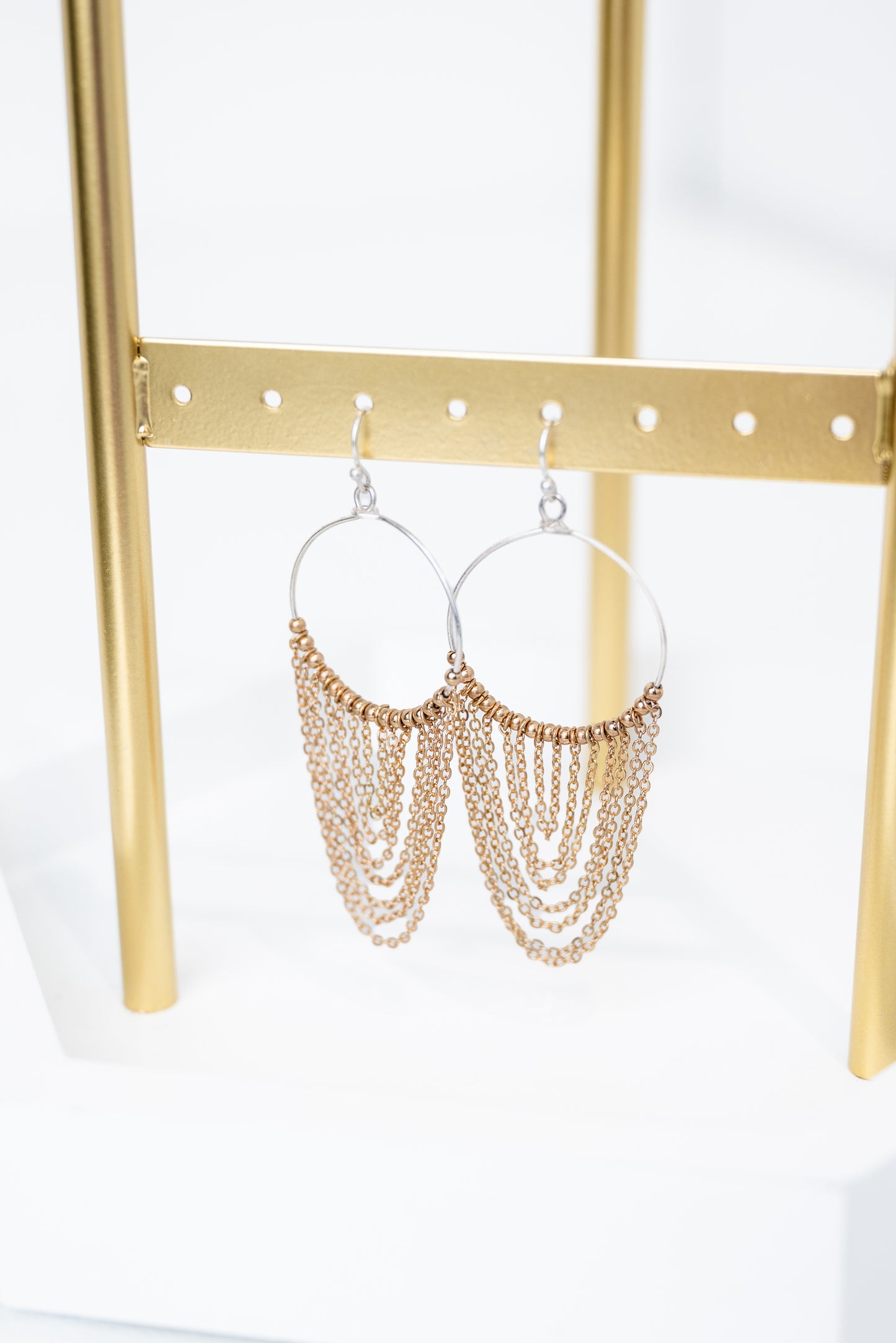 Wire Circle & Chain Tassel Earrings