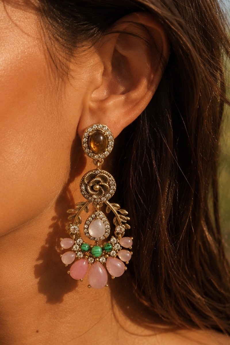 Royal Floral Tassel Stud Earrings