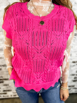 Sweet Scallop Tie Sweater Top - Pink