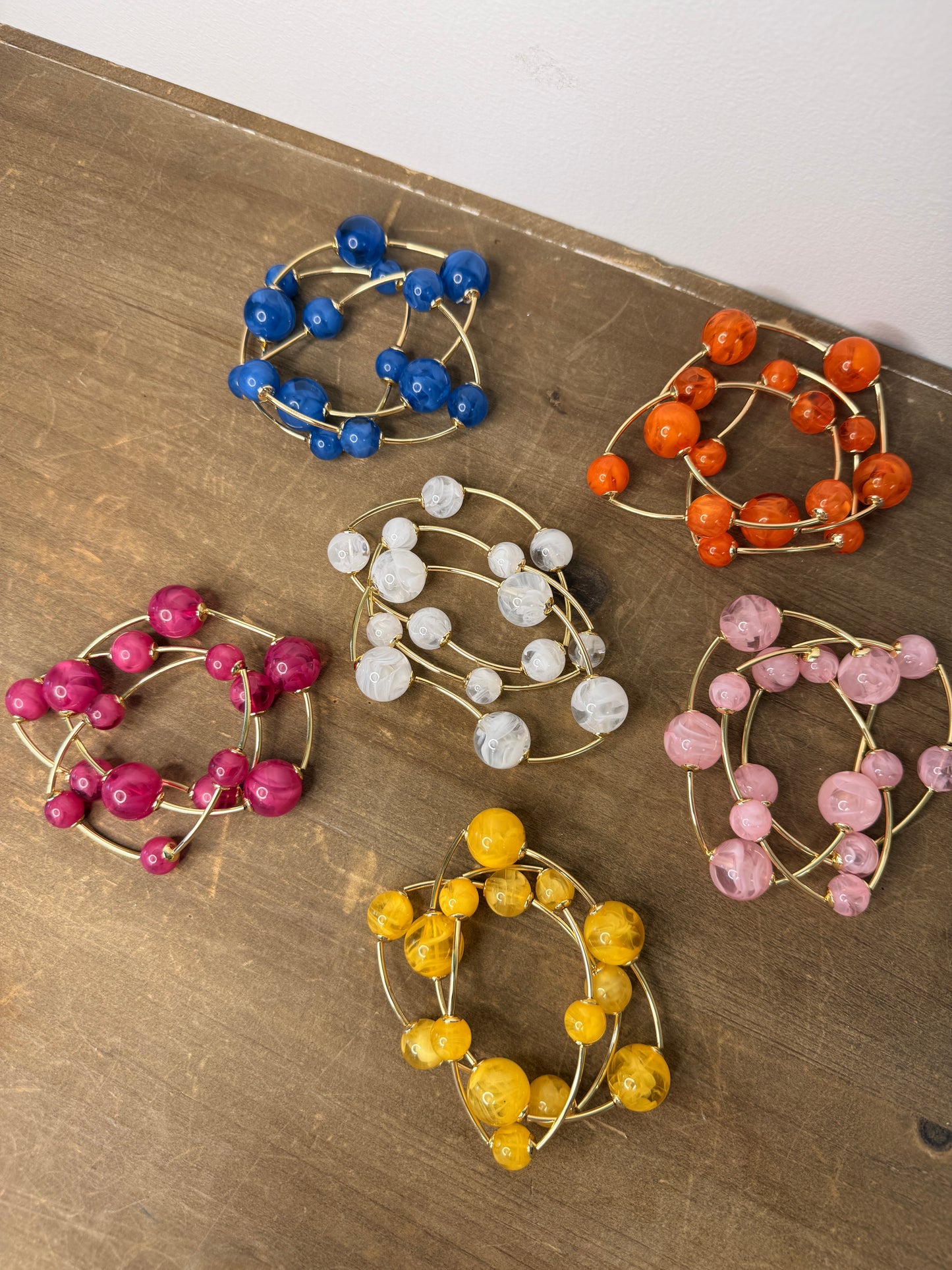 3 Row Marble Ball & Curved Metal Bracelet Set