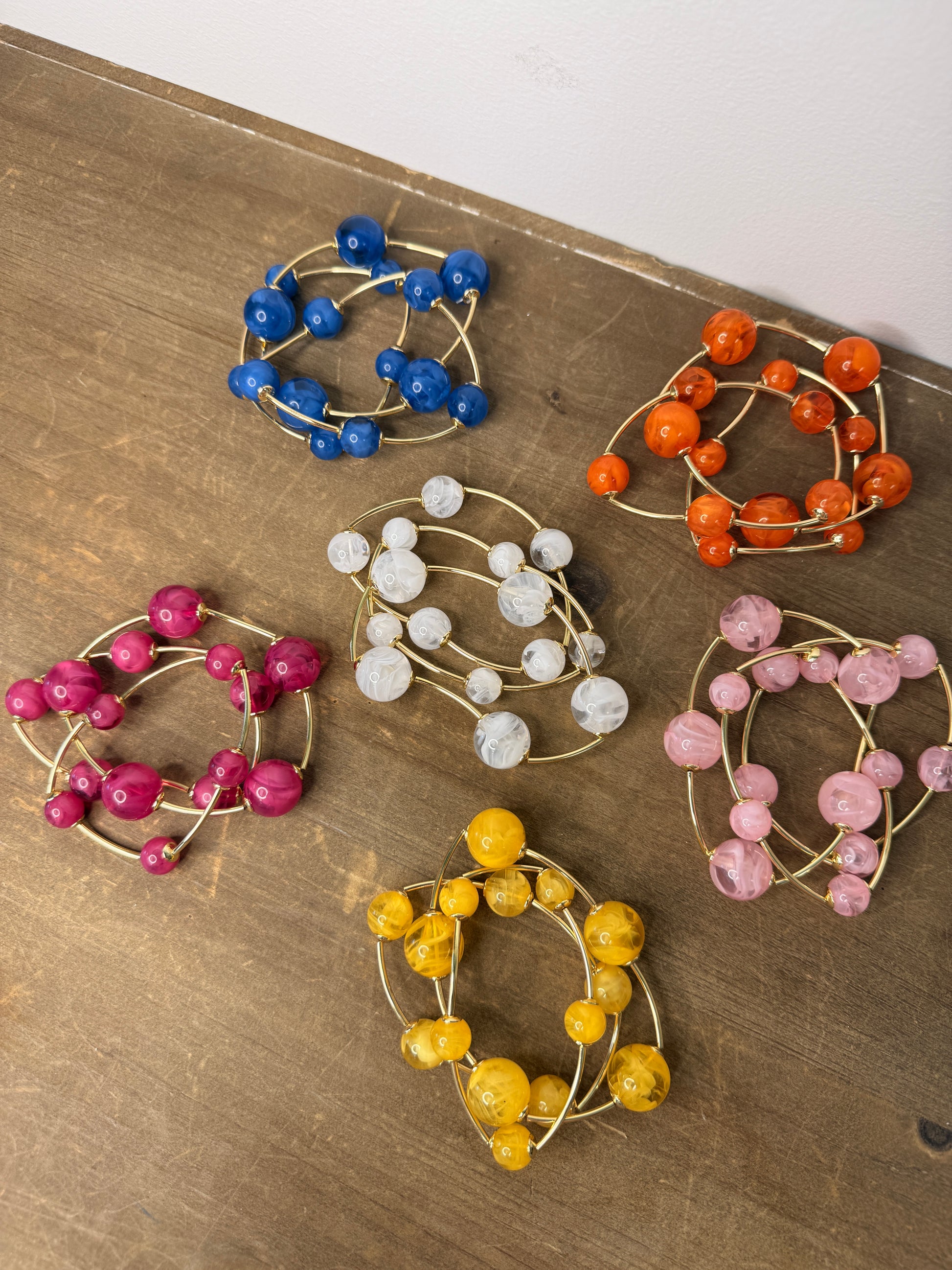 3 Row Marble Ball & Curved Metal Bracelet Set