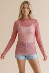 Delicate Bloom Mesh Top - Pink