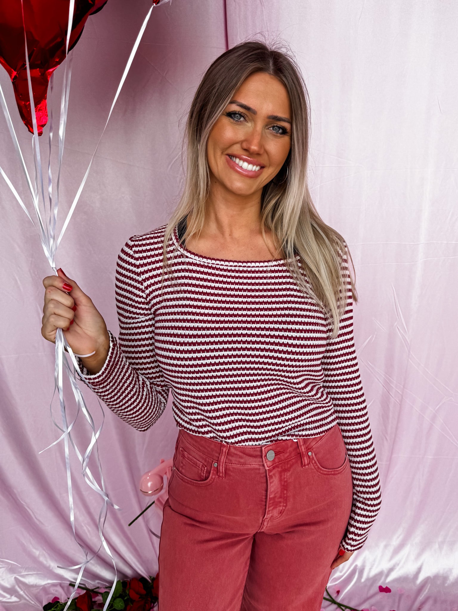Frame & Stripe Ribbed Knit Top - Wine Red
