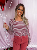 Frame & Stripe Ribbed Knit Top - Wine Red