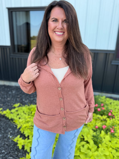 Brushed Hacci Knit Top Buttoned Cardi
