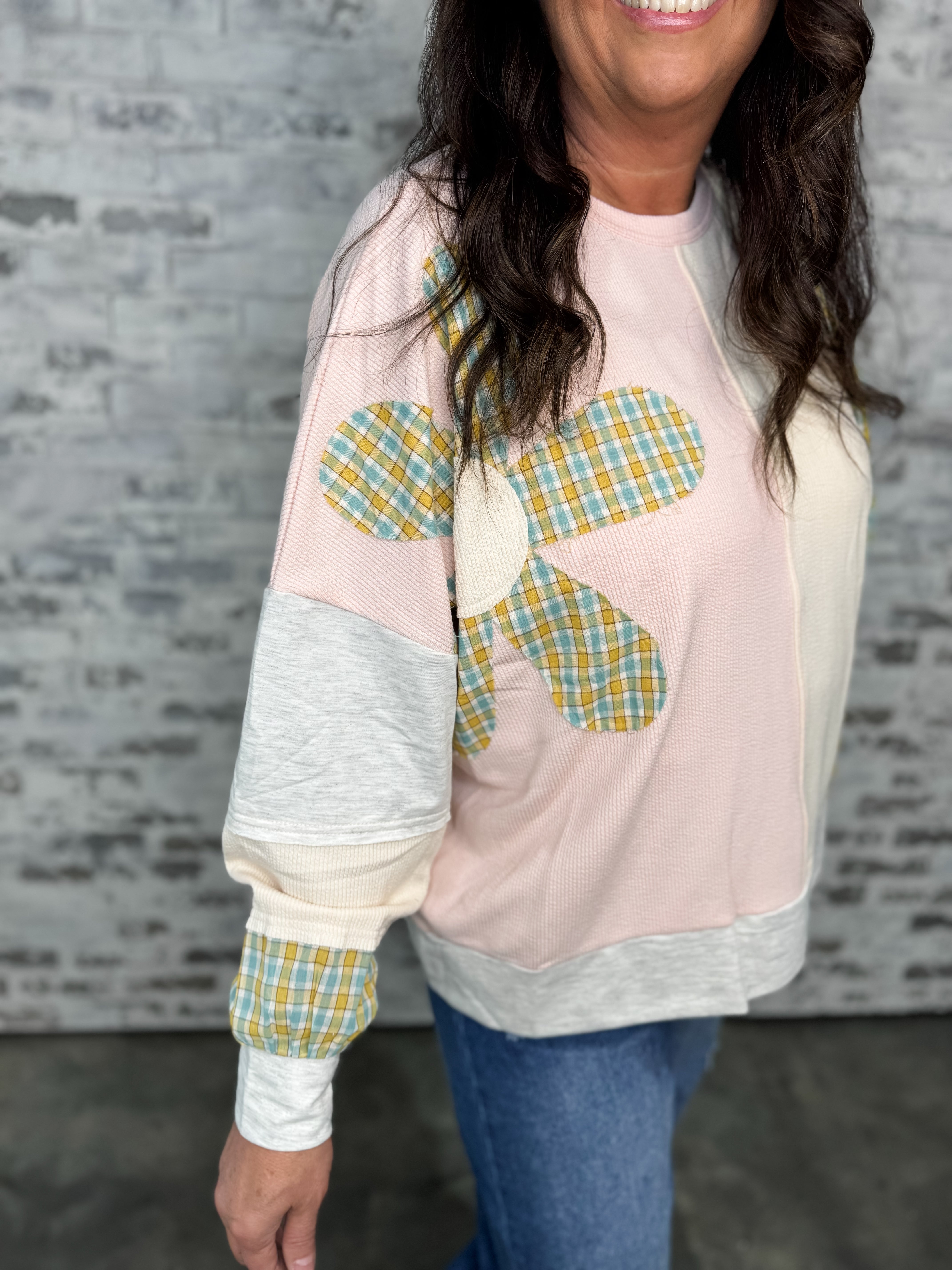 Whimsy Blooms Plaid Knit Top