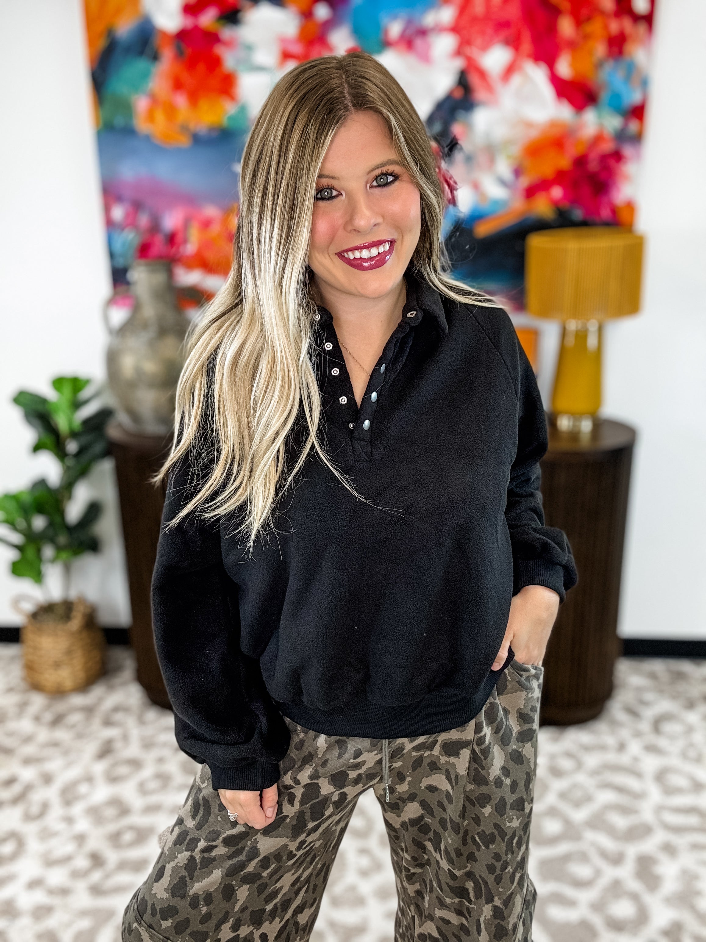 Frost Haven Fleece Top - Black | DOORBUSTER