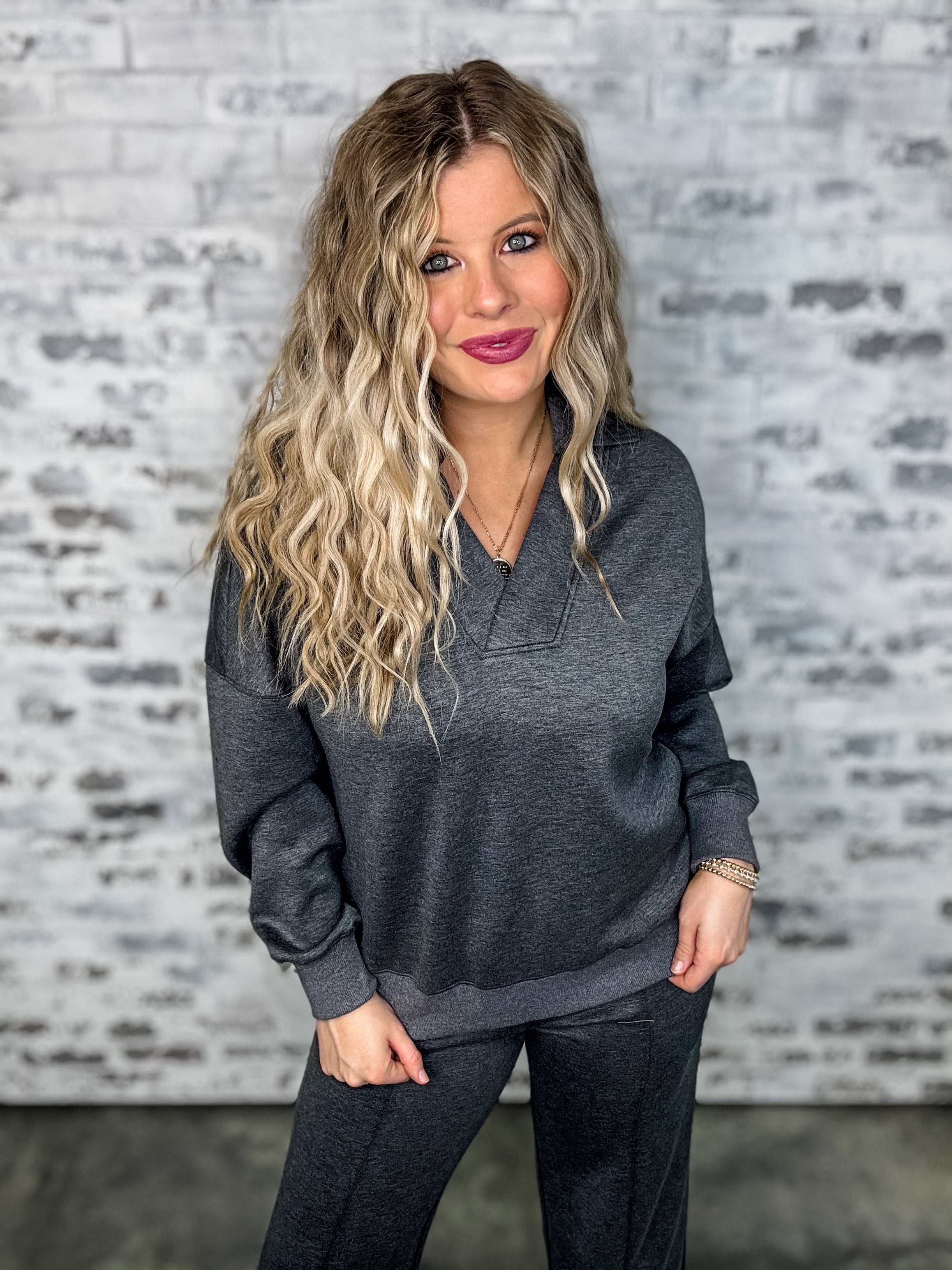 Luxe Lounge V-Neck Set - Grey