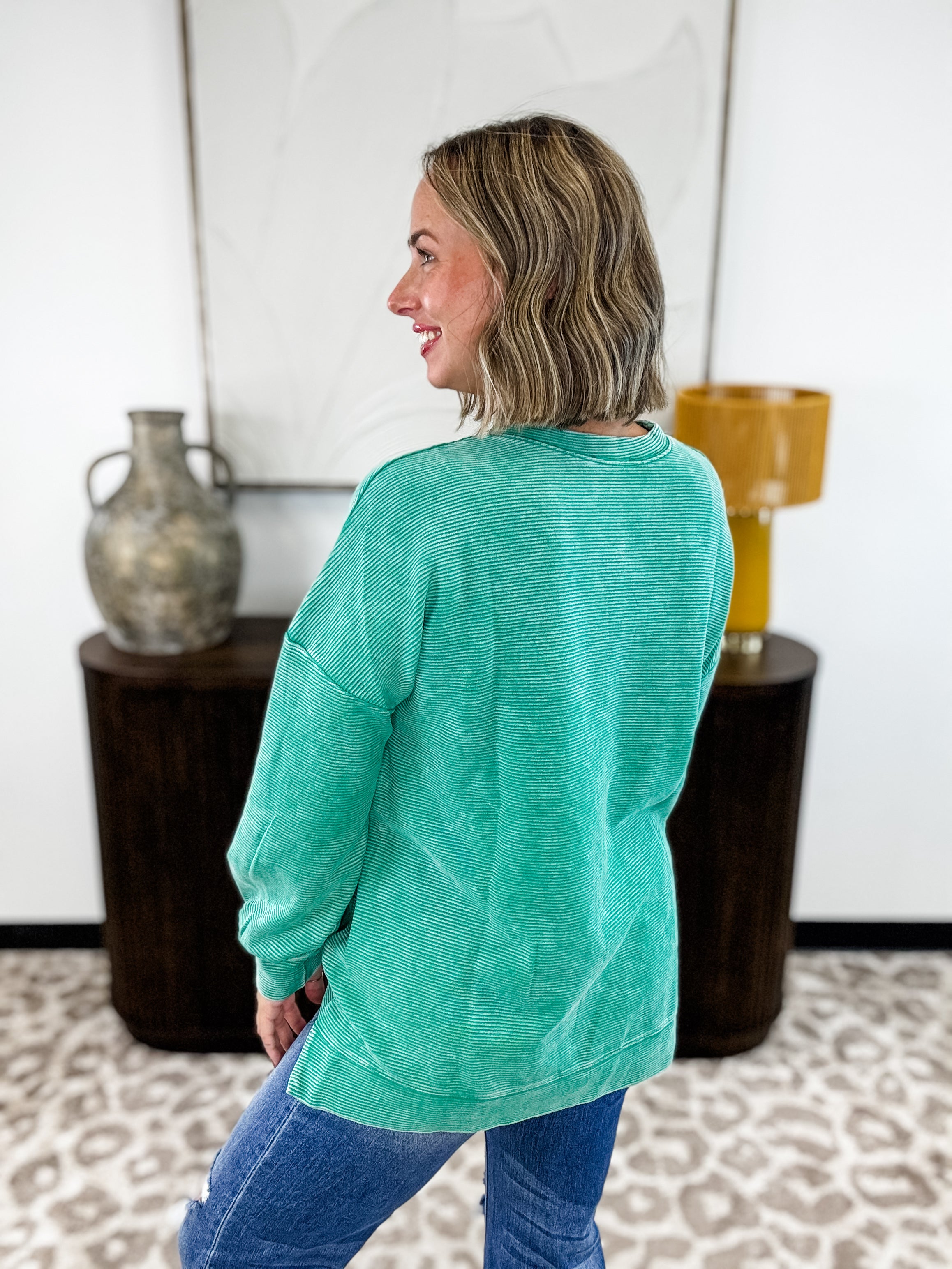 Weekend Ease Ribbed Pullover - Green