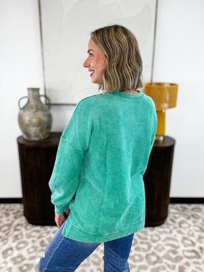 Weekend Ease Ribbed Pullover - Green FINAL SALE
