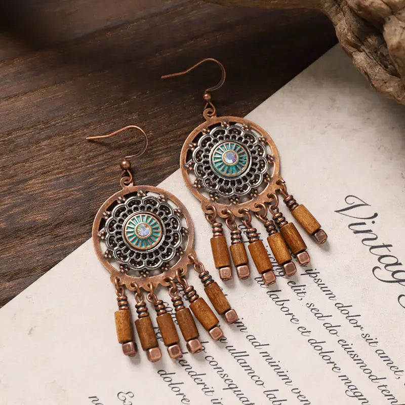 Dream Catcher Boho Wooden Earring