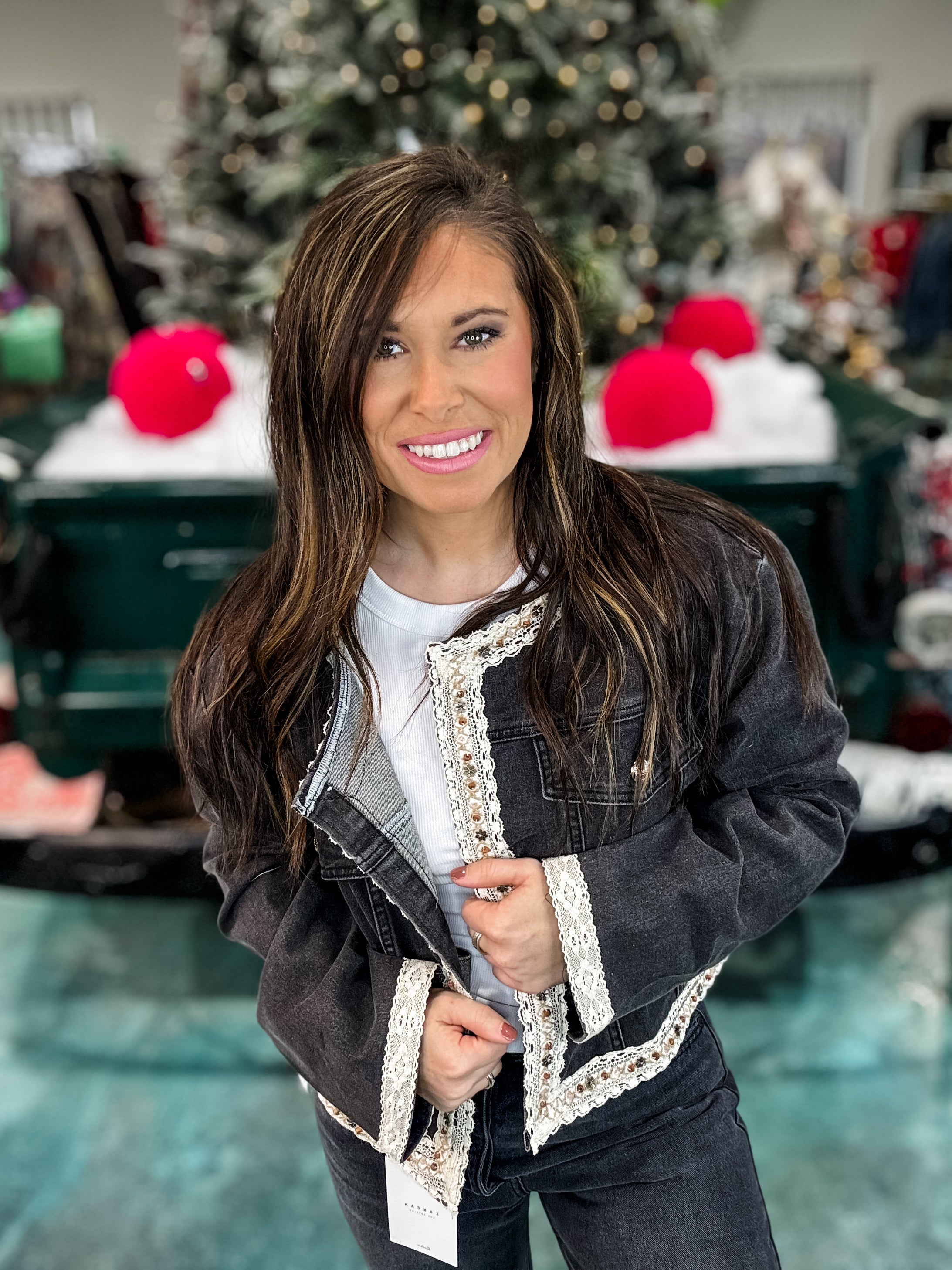 Bluebelle Lace Denim Jacket - Black Denim