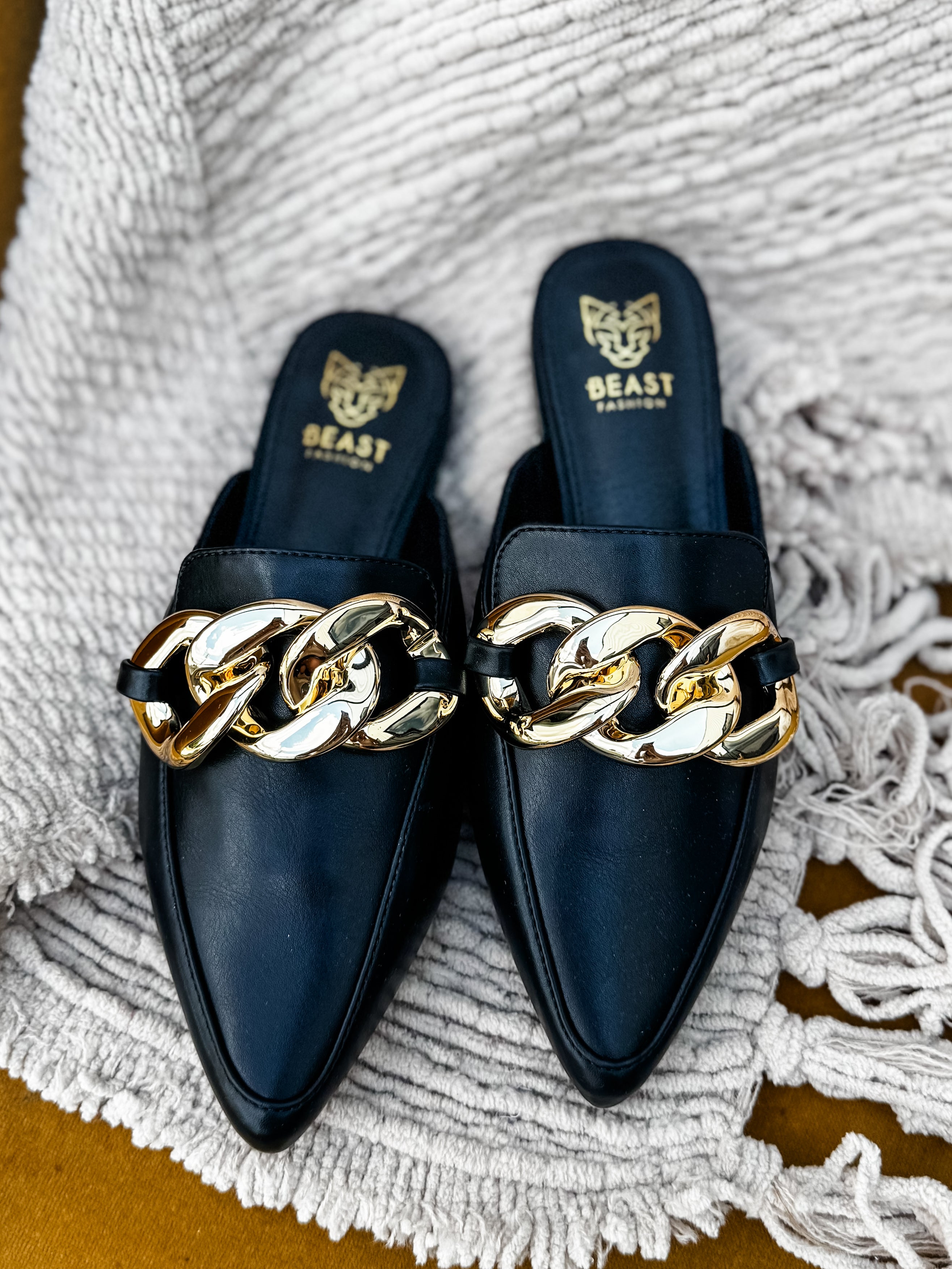 Chained Gem Mules - Black FINAL SALE