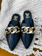 Chained Gem Mules - Black FINAL SALE