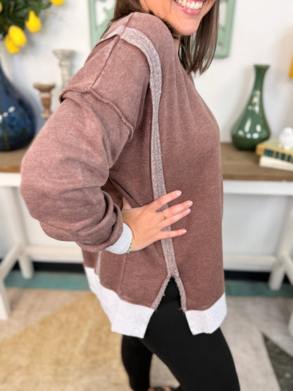 Fleece Acid Washed Contrast Trim Pullover