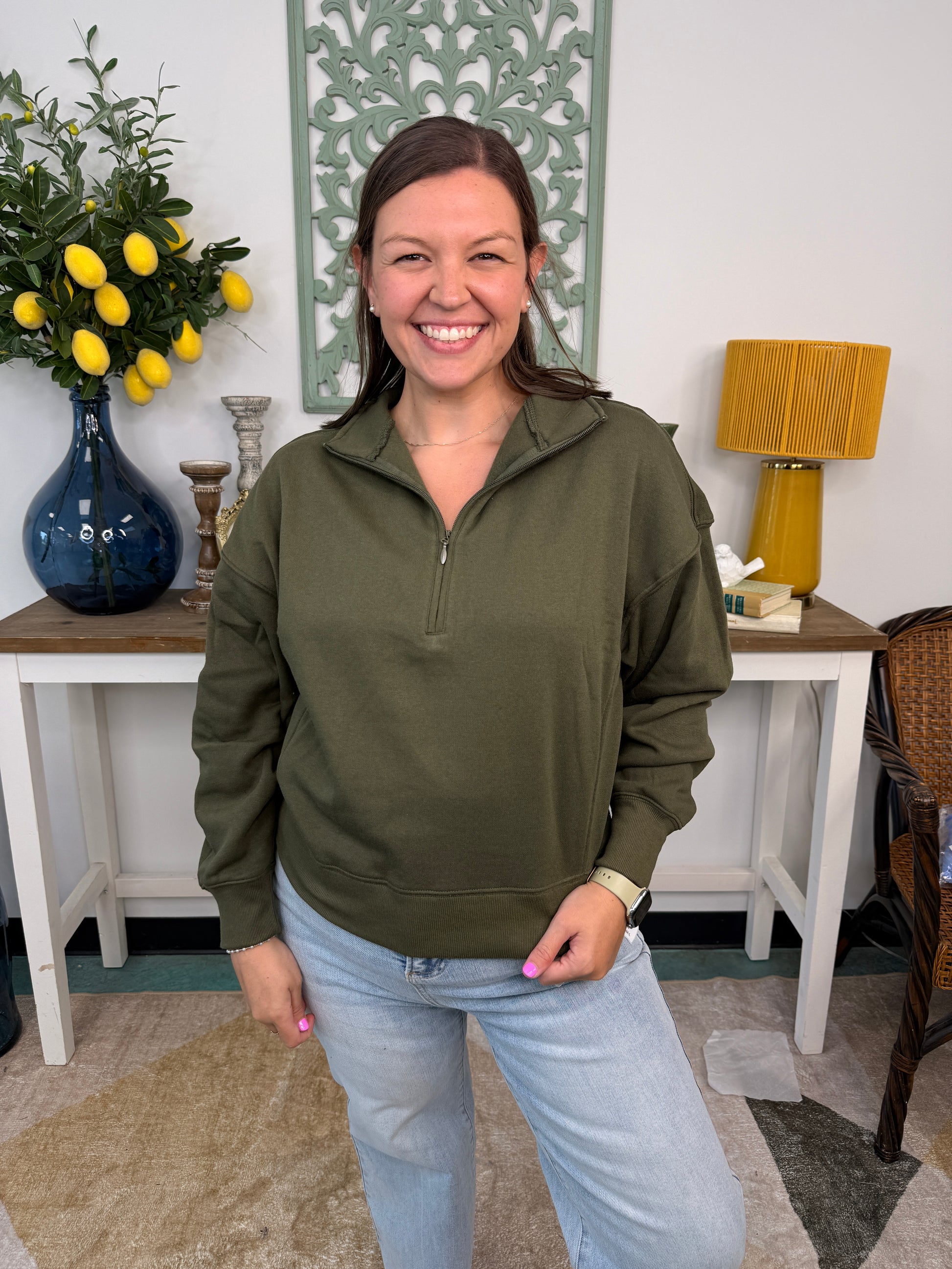 Fleece High Neck Half-Zip Sweatshirt *Final Sale*
