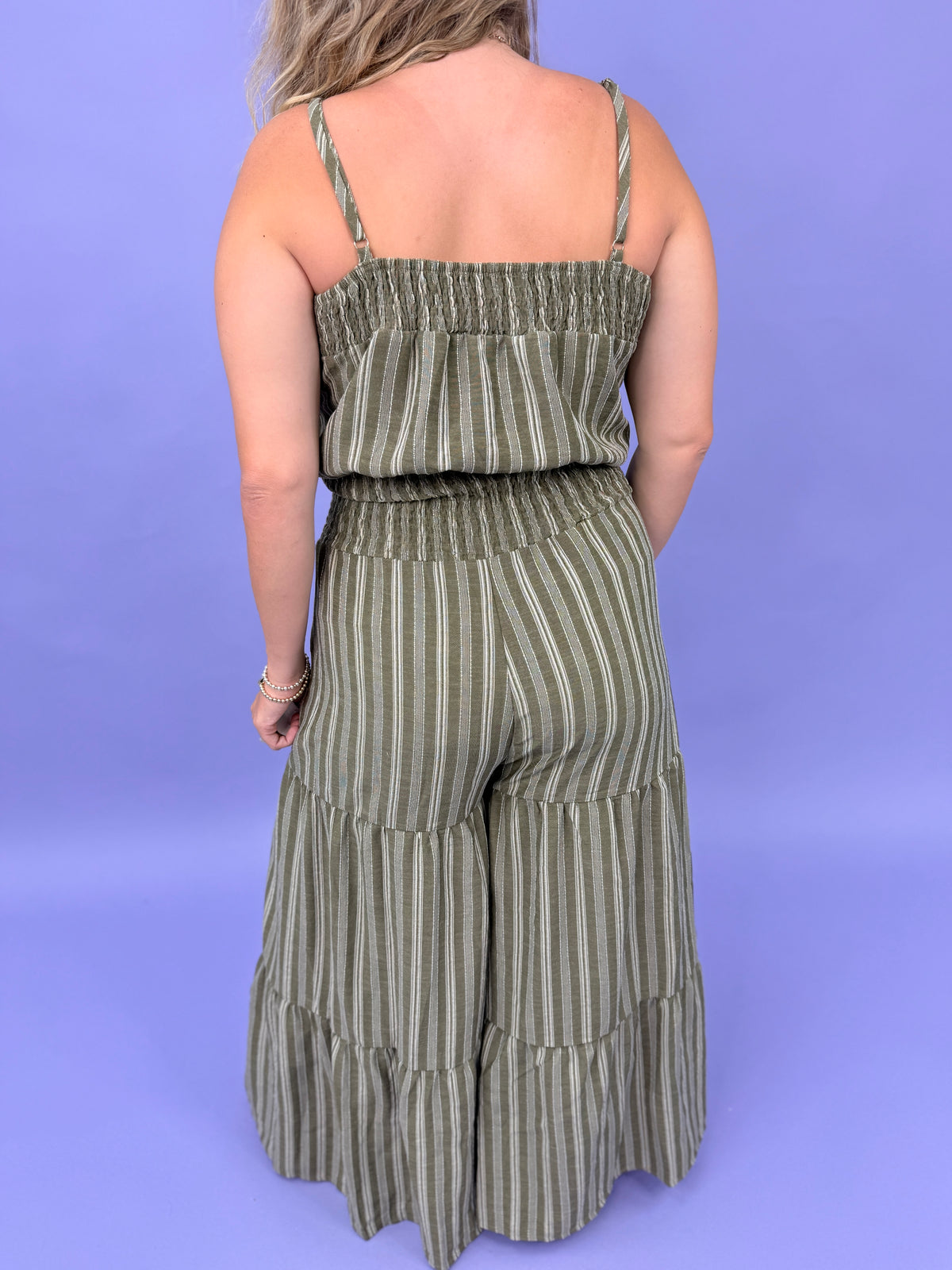 Stripe Woven Smocking Jumpsuit With Adjustable Straps