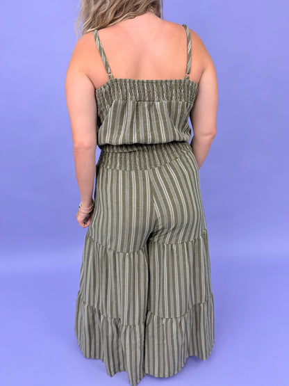 Stripe Woven Smocking Jumpsuit With Adjustable Straps