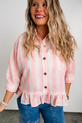 Stripe & Statement Top - Pink