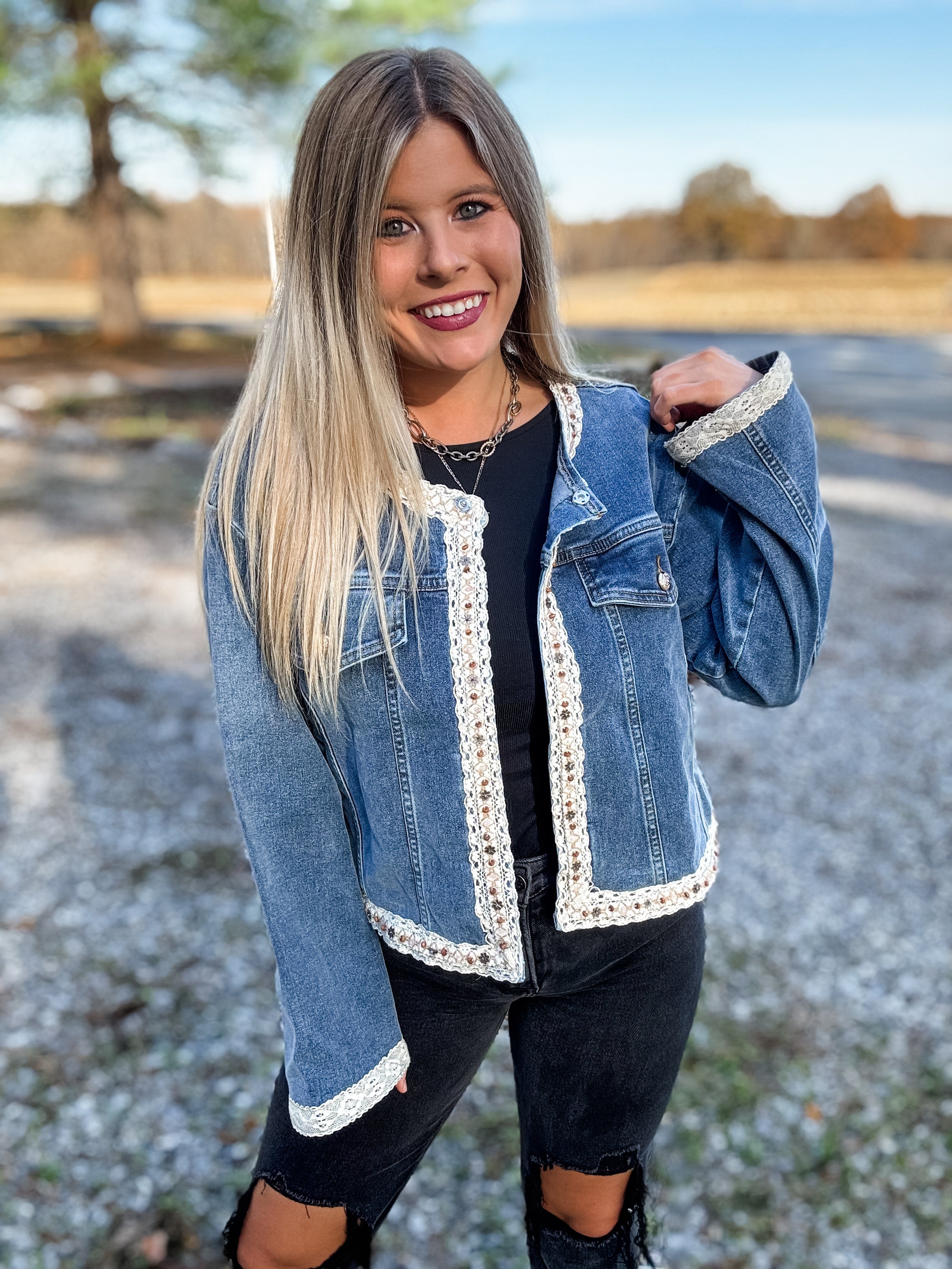 Bluebelle Lace Denim Jacket - Medium Denim