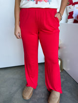 Soft Drape Wide Leg Pants - Red