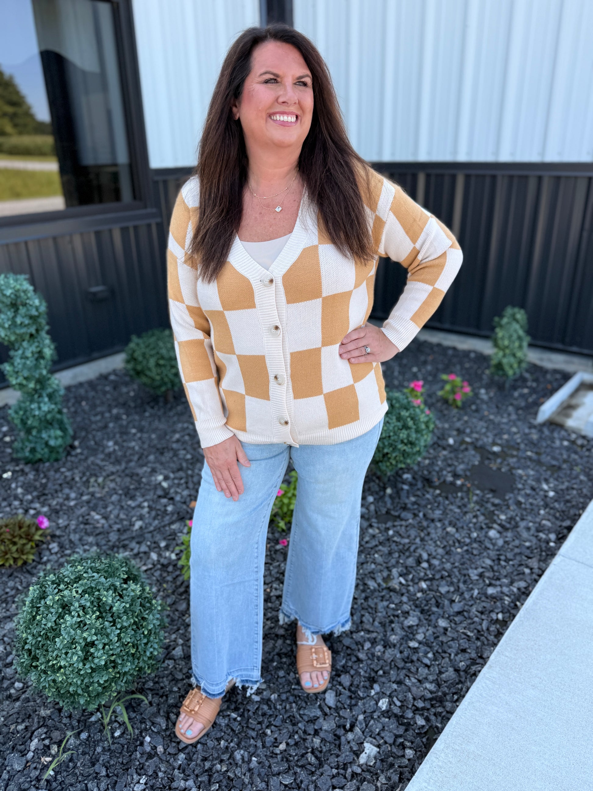 Checked V-Neck Cardigan