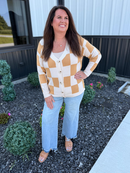 Checked V-Neck Cardigan