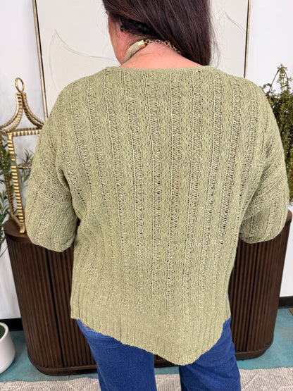 Relaxed Fit Rib Knit Pocket Sweater