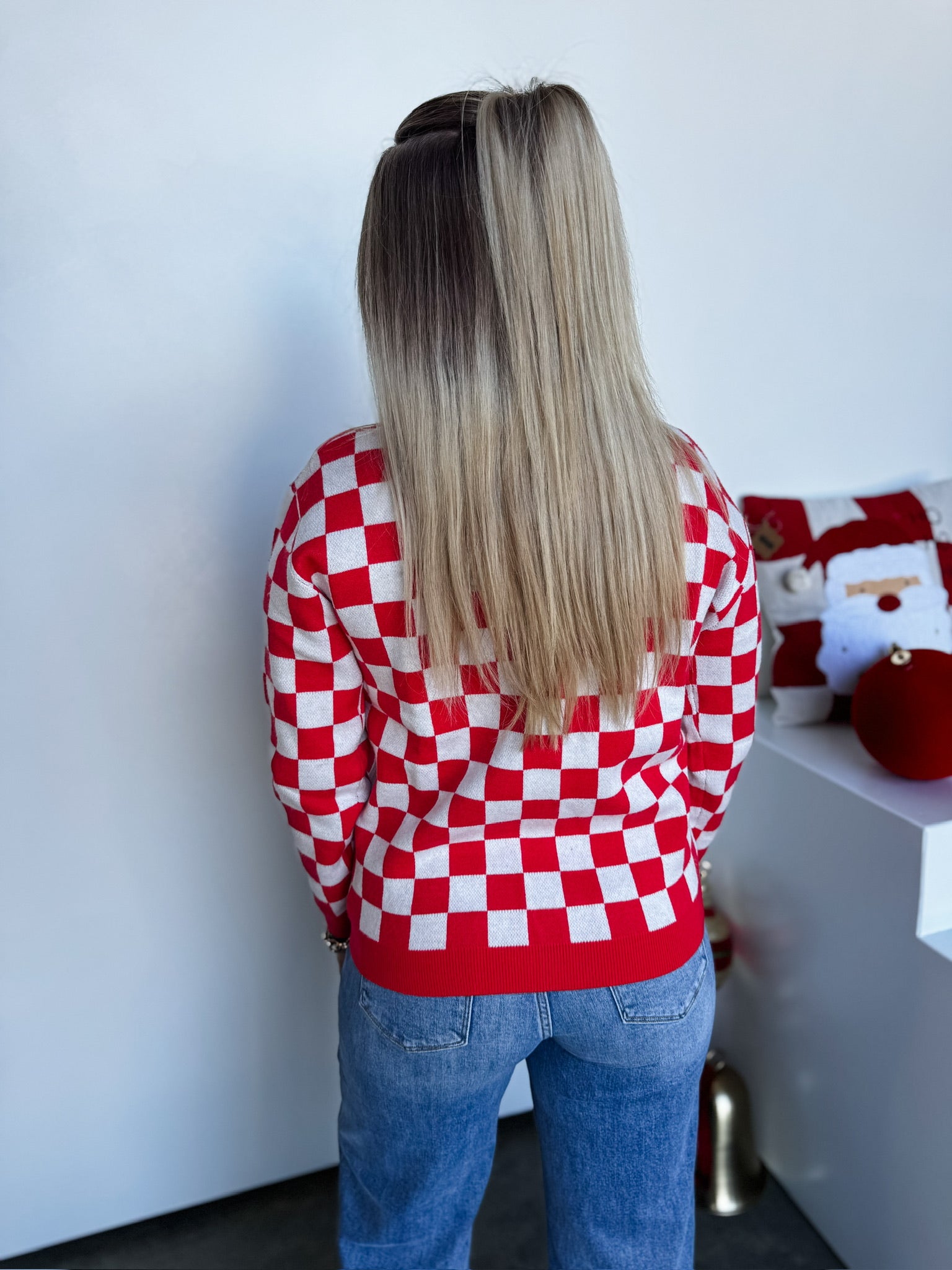 Tinsel & Plaid Cardigan - Red