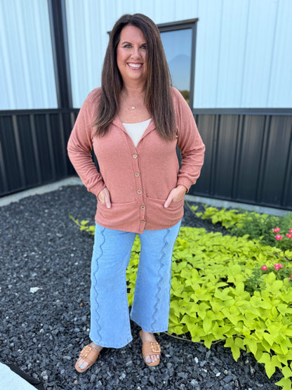 Brushed Hacci Knit Top Buttoned Cardi