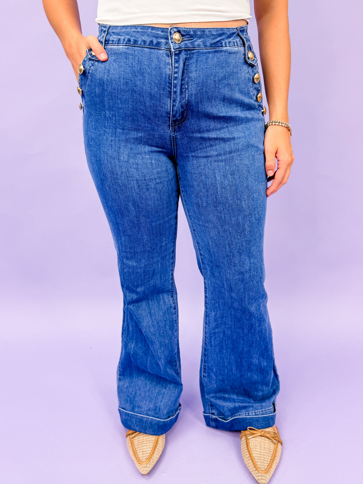 Worth Your While Button Flare Jeans