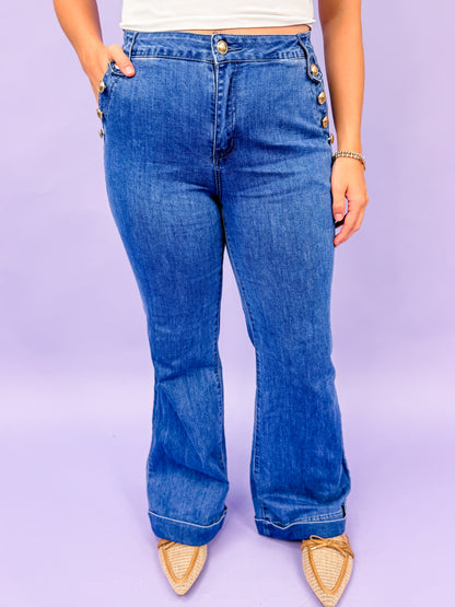 Worth Your While Button Flare Jeans