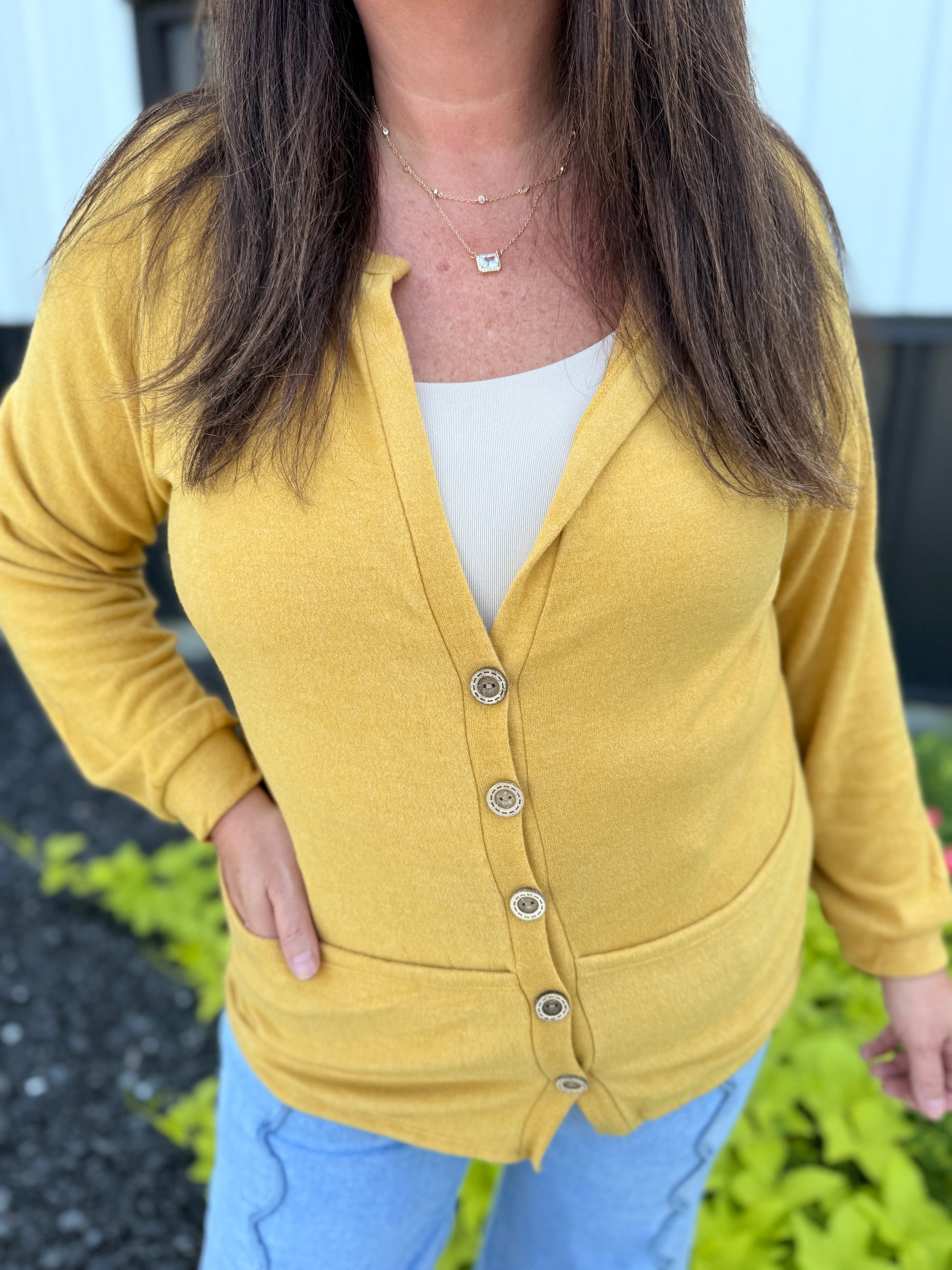 Brushed Hacci Knit Top Buttoned Cardi