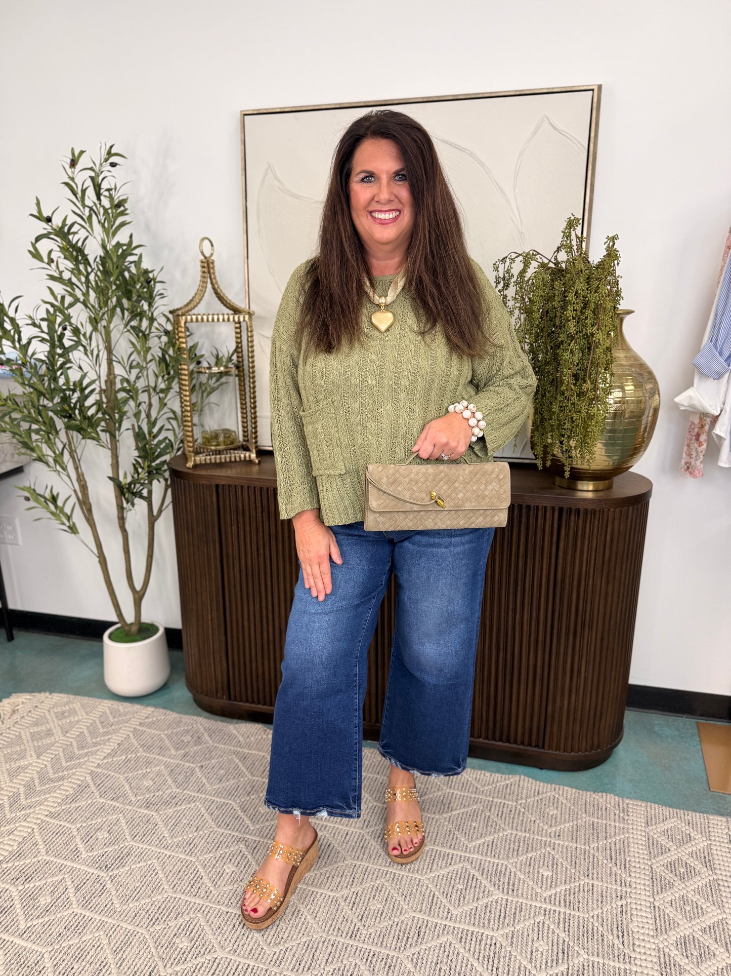 Relaxed Fit Rib Knit Pocket Sweater