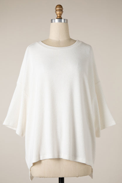 Slow Sunday Ribbed Lounge Top - White