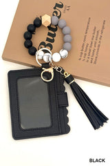 Beaded Bracelet Keychain Card Holder Wallet - Black | DOORBUSTER