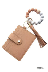 Beaded Bracelet Keychain Card Holder Wallet - Mocha | DOORBUSTER