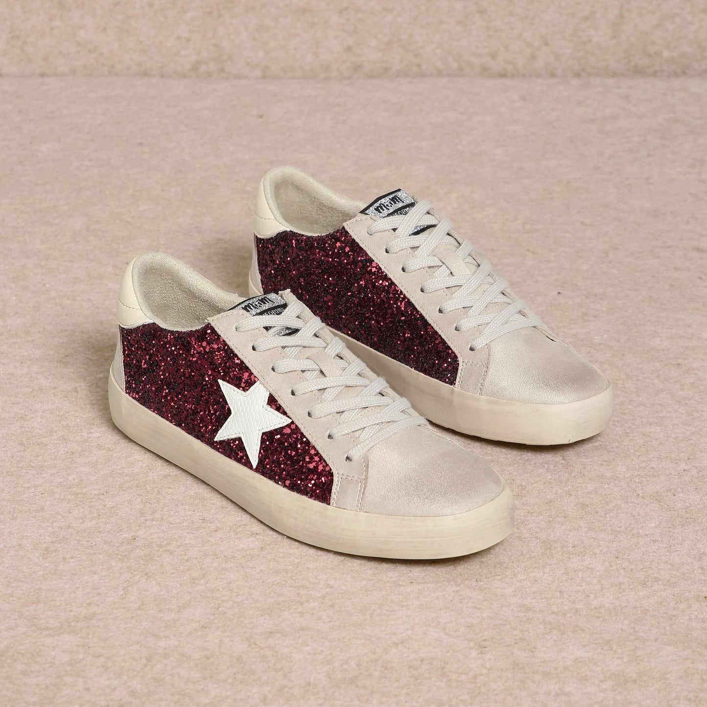 Sofia Leather Sneakers - Beige Maroon Final Sale